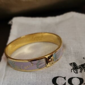 Coach Gold Pink Aqua Floral Bracelet Like New